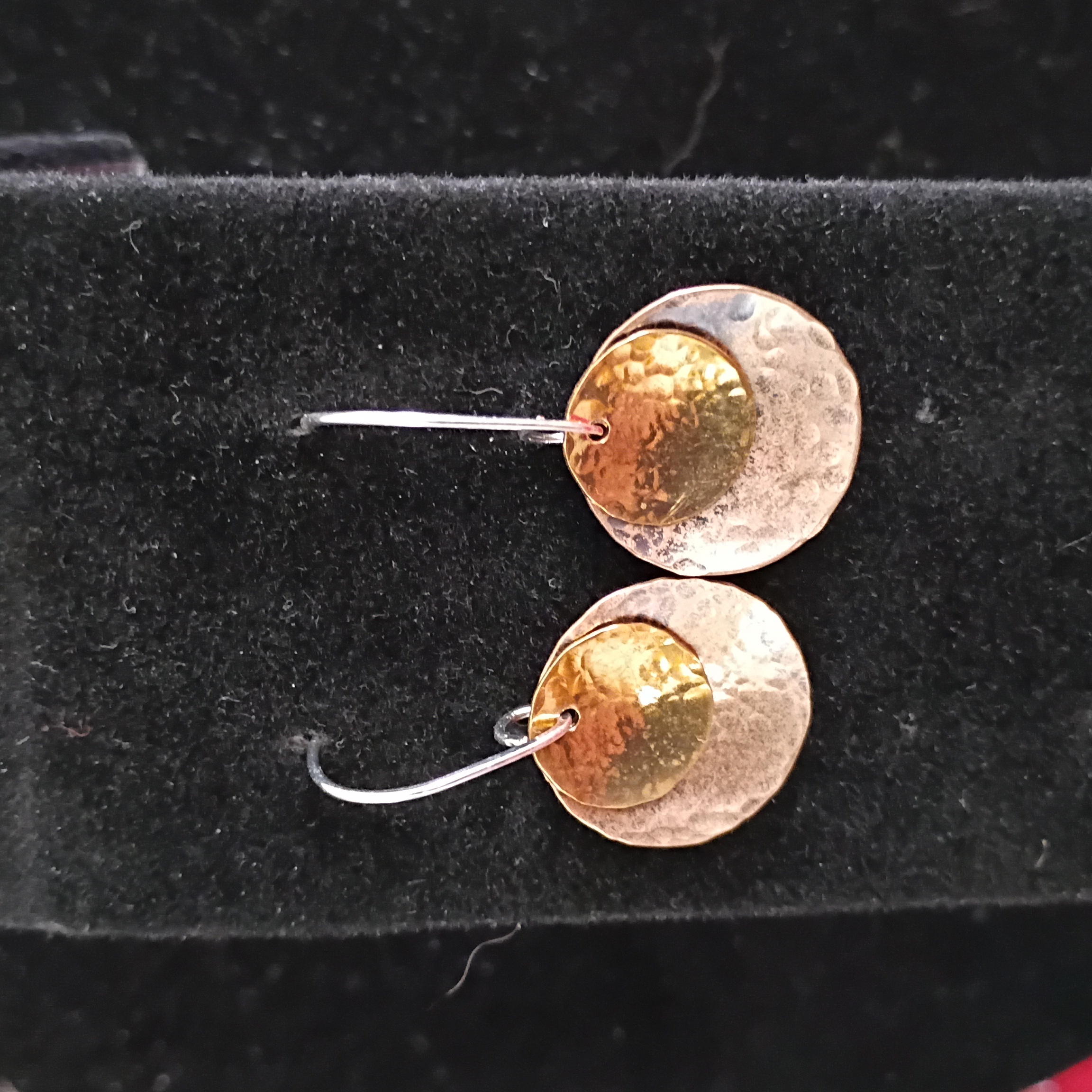 Chic Brass And Bronze Hammered Earrings With 925 Wire Hooks